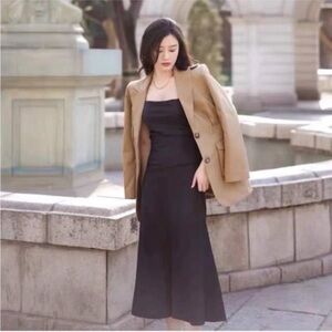 Self-Portrait Camel Khaki Canvas Blazer Jacket